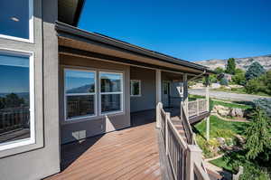 Wooden deck with a mountain view