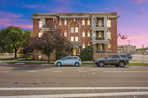 View of outdoor building at dusk