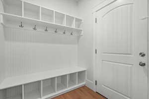 Mudroom featuring hardwood / wood-style floors