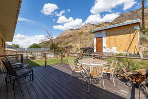 Deck featuring a mountain view