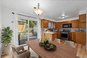 Dining room with light hardwood / wood-style floors