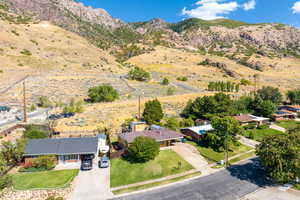 Aerial view featuring a mountain view