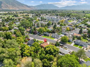 Drone / aerial view featuring a mountain view