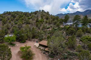 Birds eye view of property featuring a mountain view