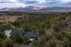 Drone / aerial view with a mountain view