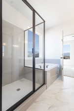 Bathroom featuring separate shower and tub