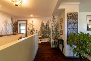 Corridor featuring a textured ceiling and dark hardwood / wood-style floors