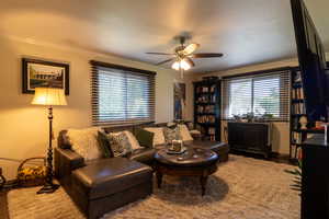 2nd Living room featuring ornamental molding, hardwood / wood-style flooring, and ceiling fan