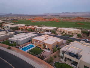 Aerial view featuring a mountain view