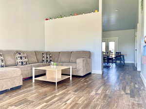 Family room; Vaulted ceiling: Privacy half wall.