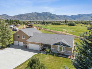 Bird's eye view with a mountain view and a rural view