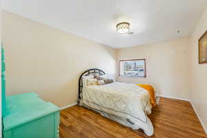 Bedroom with hardwood / wood-style flooring