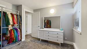 Walk in closet featuring light colored carpet