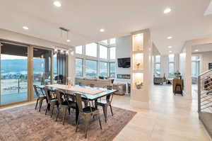 Dining area with a mountain view