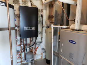 Utilities with strapped water heater and water heater