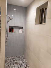 Bathroom with a tile shower