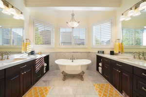 Primary Bathroom with a bathing tub, vanity, and plenty of natural light