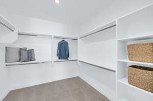 Spacious closet featuring carpet flooring