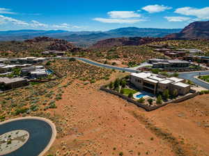 Drone / aerial view featuring a mountain view