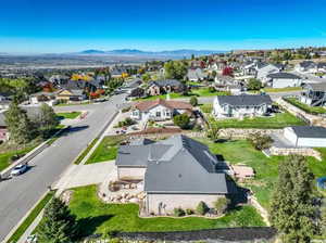 Aerial view featuring a mountain view