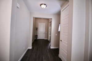 Entry corridor featuring wood-style floors.