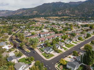 Drone / aerial view with a mountain view