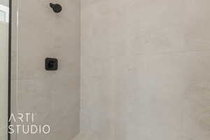 Interior details featuring a tile shower