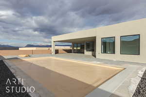 View of patio / terrace with a mountain view