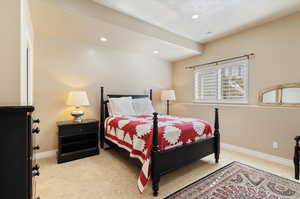 Bedroom with light carpet