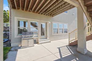 View of patio with area for grilling