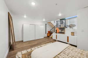 Bedroom with a closet and wood-type flooring