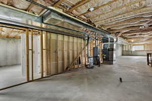 Basement with heating unit and water heater