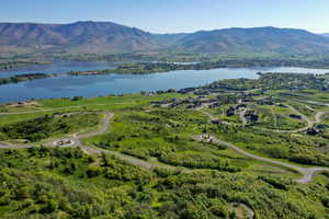 Aerial view of a water and mountain view