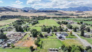 Aerial view featuring a mountain view and a rural view