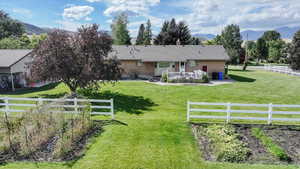 Exterior space featuring a mountain view and a patio area