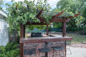 View of patio / terrace featuring an outdoor bar and a pergola