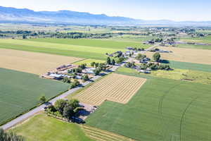 Drone / aerial view featuring a mountain view and a rural view