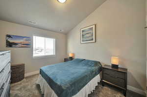 Bedroom with vaulted ceiling