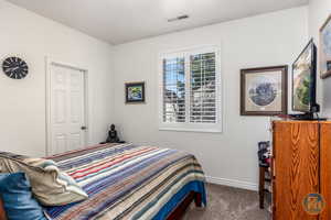 Bedroom with carpet flooring