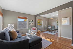 Living room with wood-type flooring