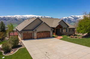 Craftsman inspired home featuring a mountain view