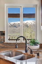 Room details featuring sink and a mountain view