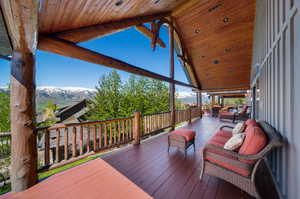 Wooden deck with a mountain view