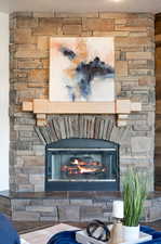 Interior details with a stone fireplace