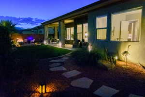 Yard at dusk with a patio