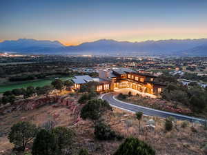 Aerial view at dusk with a mountain view