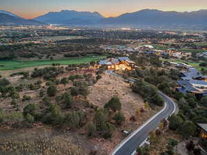 Aerial view at dusk with a mountain view