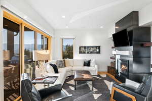 Living room with wood-type flooring