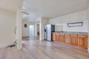 Kitchen by basement family room