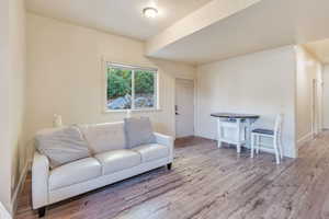 Livingroom with light wood-type flooring